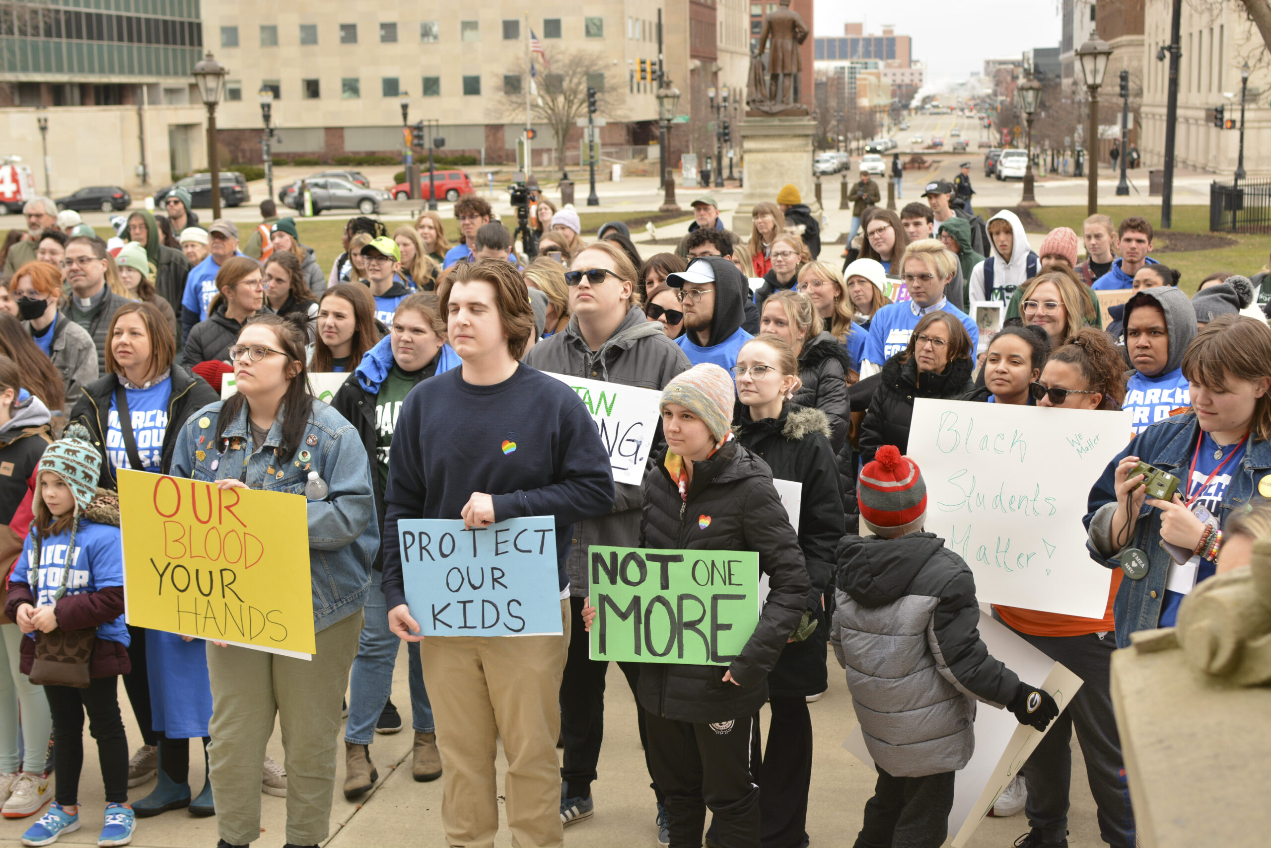 Protesters gather outside of the Michigan Capital on the fifth anniversary of March For Our Lives.