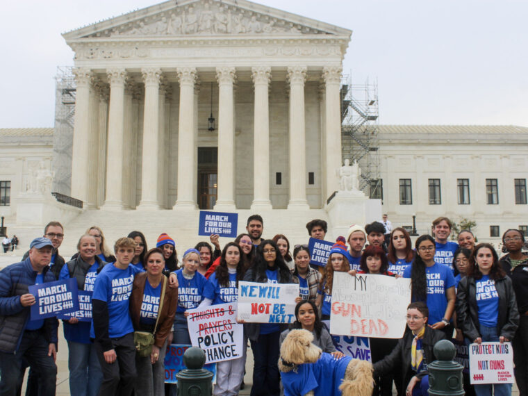 March For Our Lives activists gather outside the Supreme Court building.