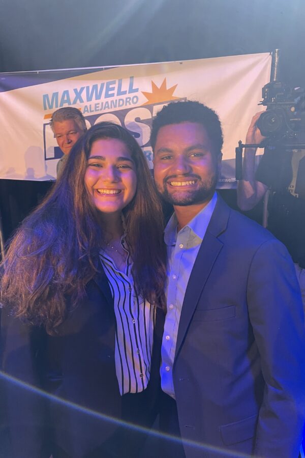 Ray Anid and Rep. Frost smile for a picture on election night.